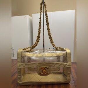 Chanel gold lambskin and PVC jumbo XL flap bag 1994-1996